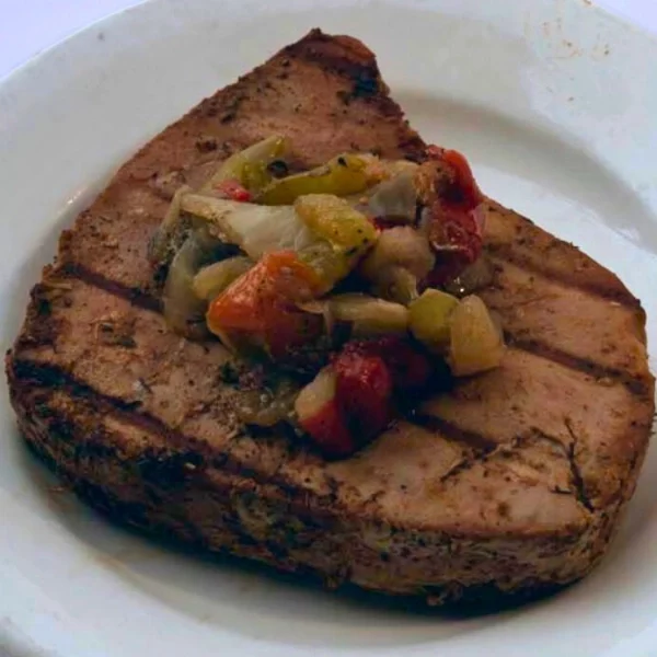 Spruced Up Double Grilled Tuna Steak (Cooked Med Well)